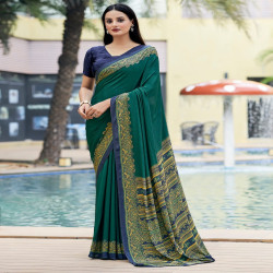 Premium Silk Crepe Printed Saree with Traditional Designer Border & Pallu